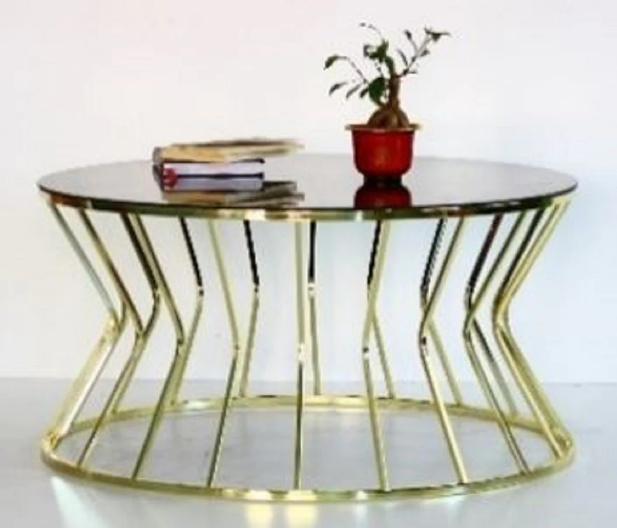 Designer coffee table gold / gray Ø 90 x H. 40 cm - Round living room table with glass top - Luxury living room furniture