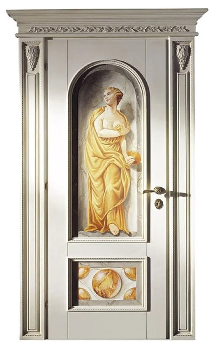 Luxury Baroque apartment door antique white / multicolored 141 cm - Made in Italy