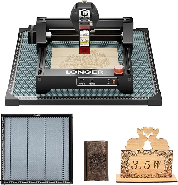 LONGER RAY5 Mini 3.5W Laser Engraver with 15.7x15.7 Honeycomb Bed, 12000mm/min High Speed ​​Cutter for Wood, Metal, Acrylic, Leather, 130x140mm Engraving Area, WiFi, Emergency Security