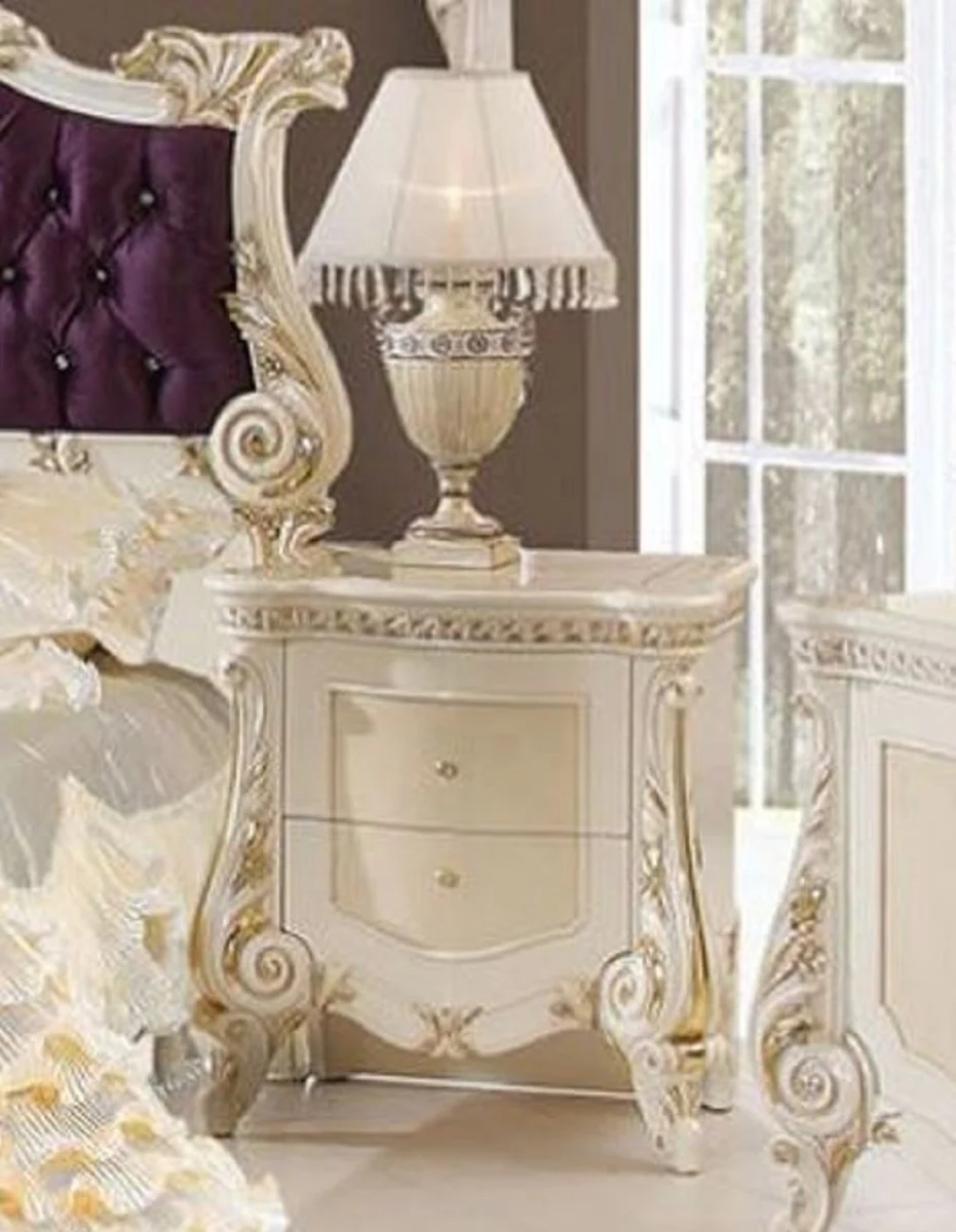 Luxury Baroque nightstand beige / white / gold - Magnificent Baroque bedside table with 2 drawers - Luxury bedroom furniture in Baroque style - Baroque furniture - Baroque furnishings