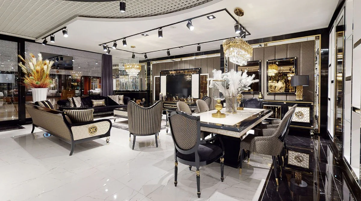 Luxury Art Deco Dining Room Chair Set Black / Gold - Kitchen Chairs Set of 6 - Luxury Art Deco Dining Room Furniture