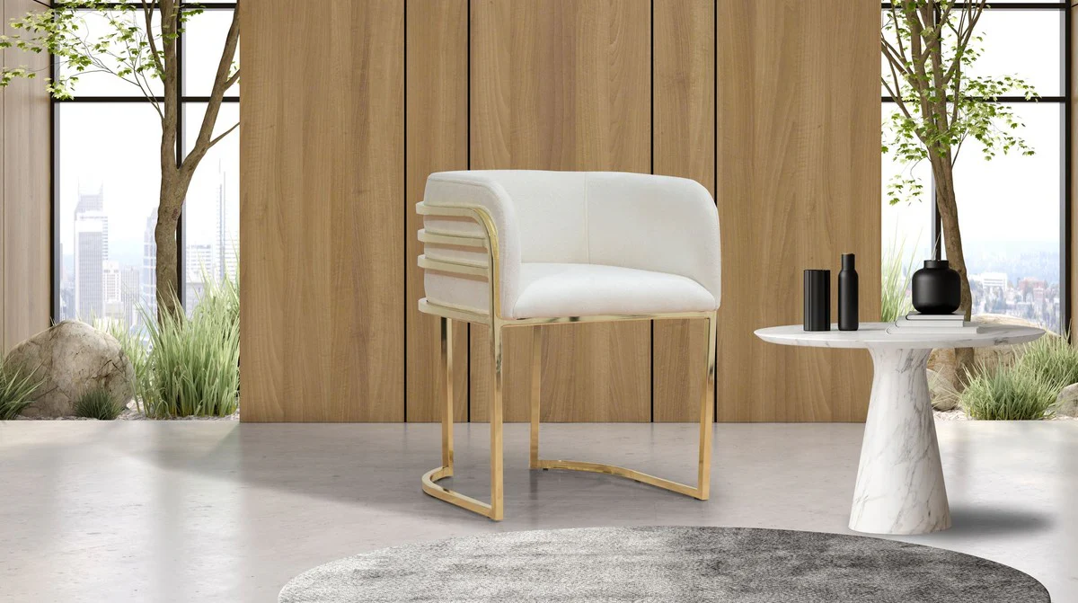 Luxury dining room chair with armrests cream / gold H. 74 cm