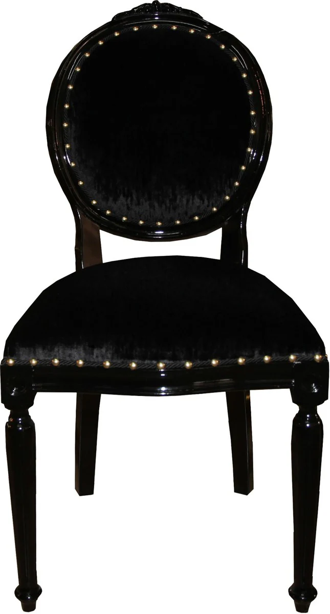 Baroque Medallion Luxury Dining Chair without Armrests in Black / Black - Limited Edition