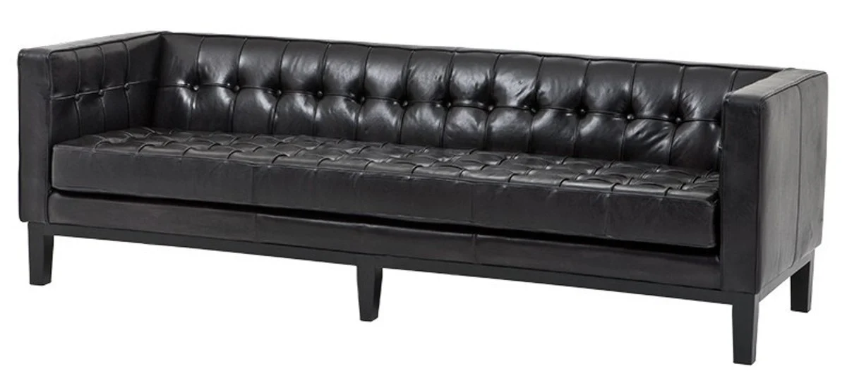 Luxury Real Leather Sofa Glasgow Vintage Leather Black - 3 Seater - Luxury Hotel Furniture