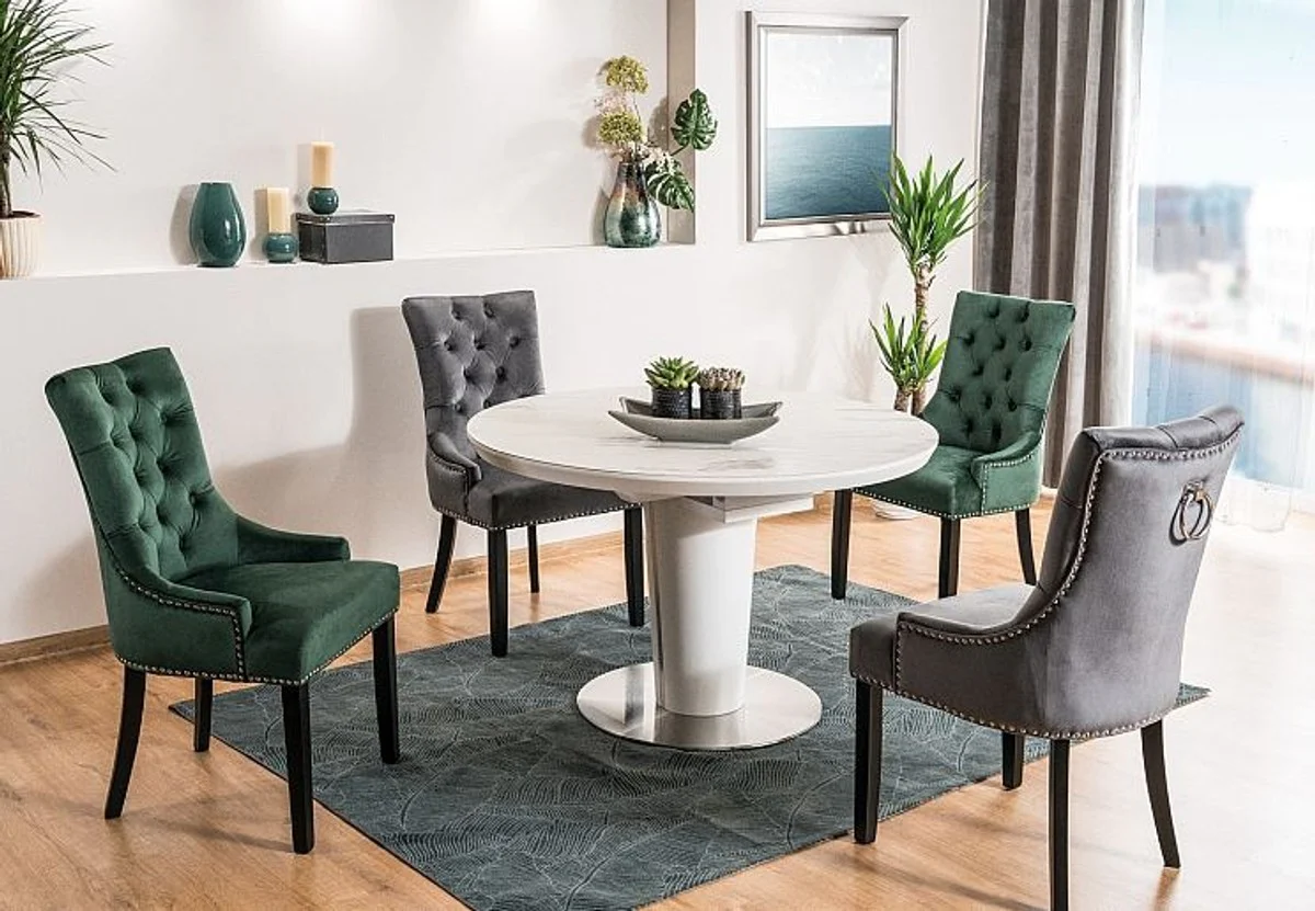 Luxury Chesterfield Dining Chair Gray / Silver / Black - Kitchen Chair with Velvet Fabric - Dining Room Furniture