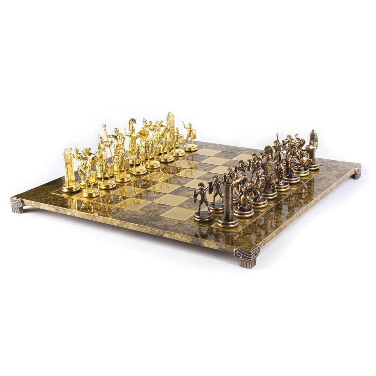 Luxus Schach Set Gold / Braun / Bronze 54 x 54 cm - Griechisches Schachspiel