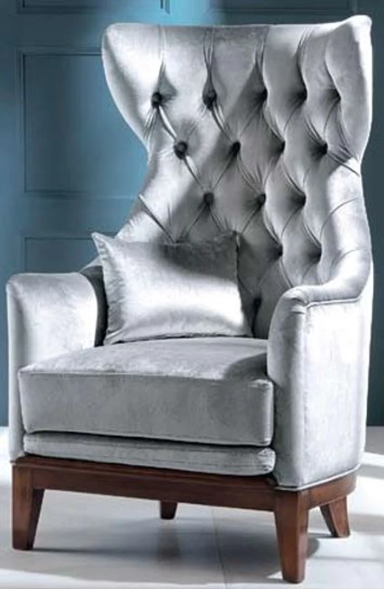 Luxury Art Deco velvet wing chair gray / brown 73 x 78 x H. 119 cm - Chesterfield living room armchair - Art Deco furniture - luxury quality