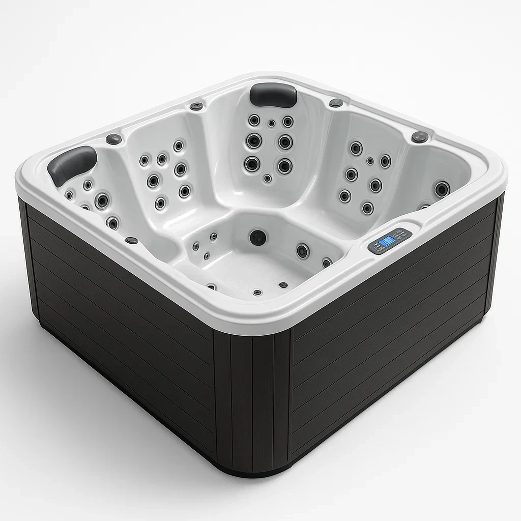 Feste Whirlpools 200x200x80 cm, 4 Sitze, quadratisch, Grau/Weiß akTipNK437De