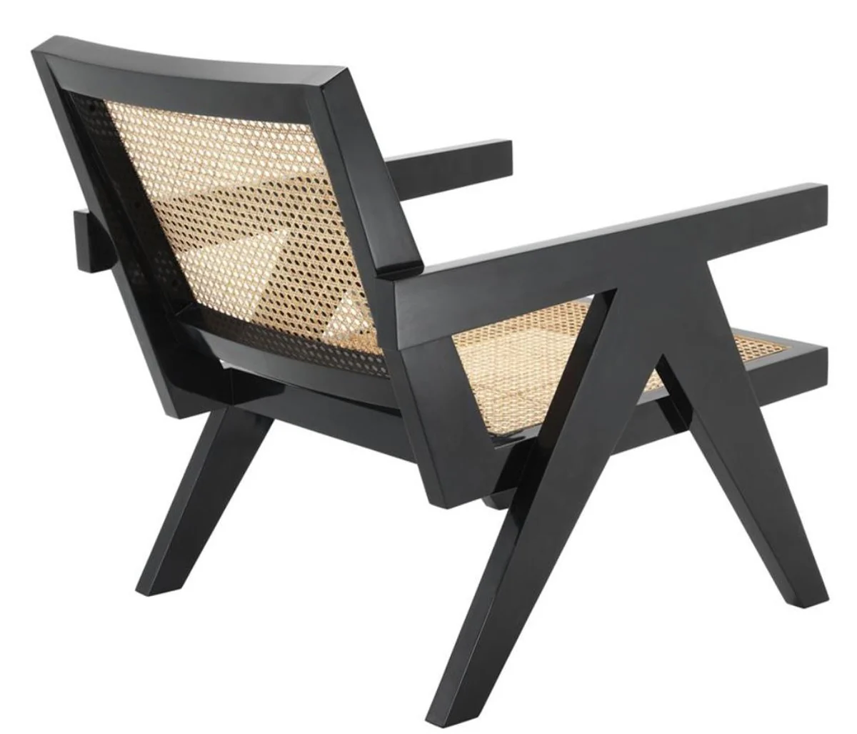 Designer chair with armrests in black / natural color 58 x 82 x H. 70 cm - designer furniture