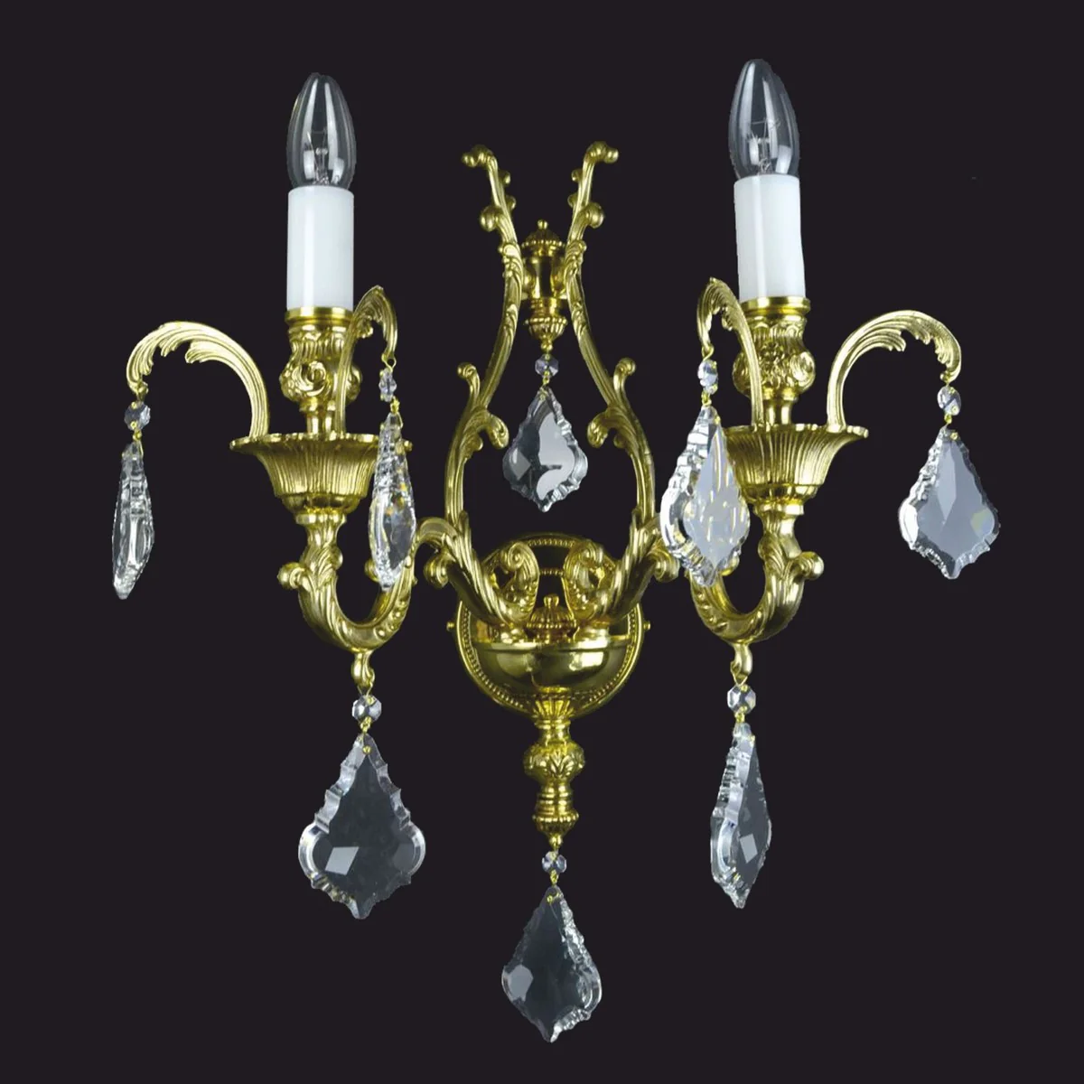 Luxury Baroque Crystal Double Wall Lamp Gold 40 x 28 x H. 54 cm - Baroque Lights