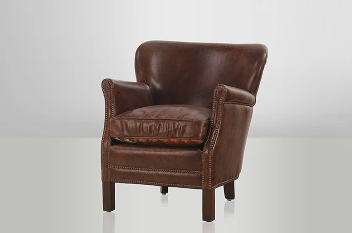 Chesterfield Luxury Real Leather Wing Chair Vintage Leather from Cigar - Club Armchair