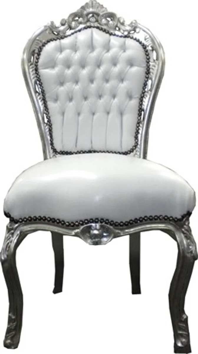 Baroque dining room chair white / silver - furniture