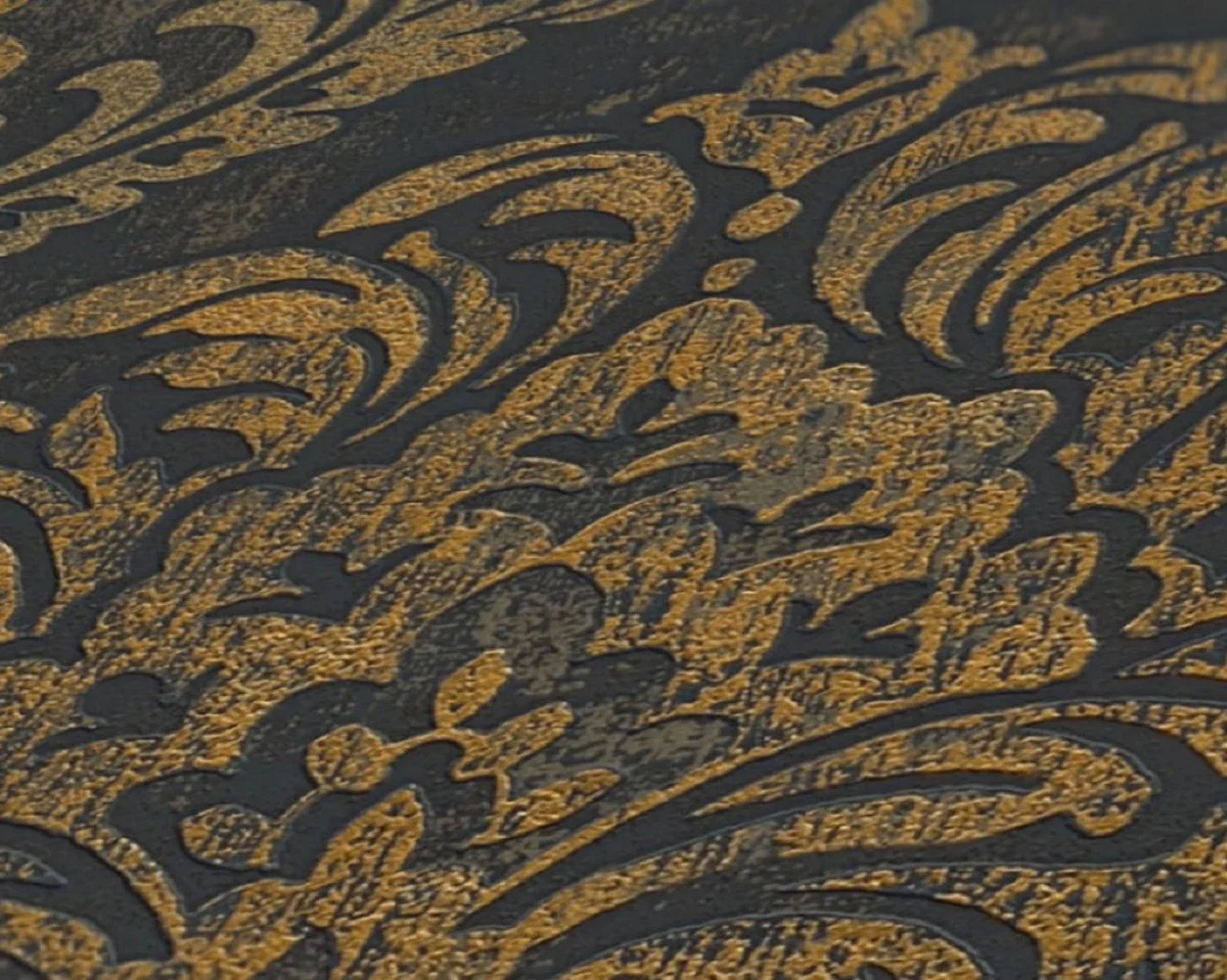 Barock Vliestapete Schwarz / Gold Metallic
