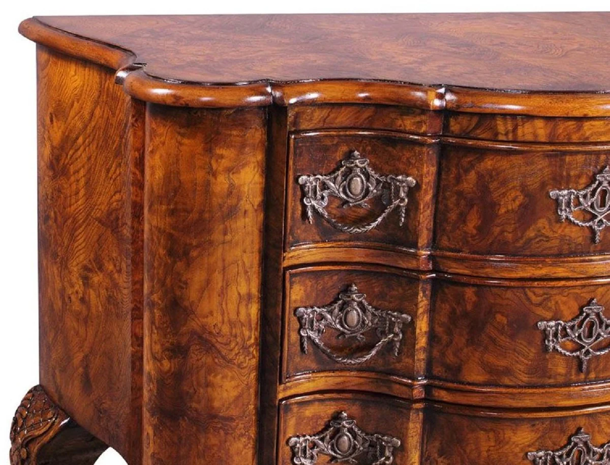 Luxury Baroque Nightstand Brown - Solid Wood Chest of Drawers - Handmade Bedside Table with 3 Drawers - Baroque Bedroom Furniture