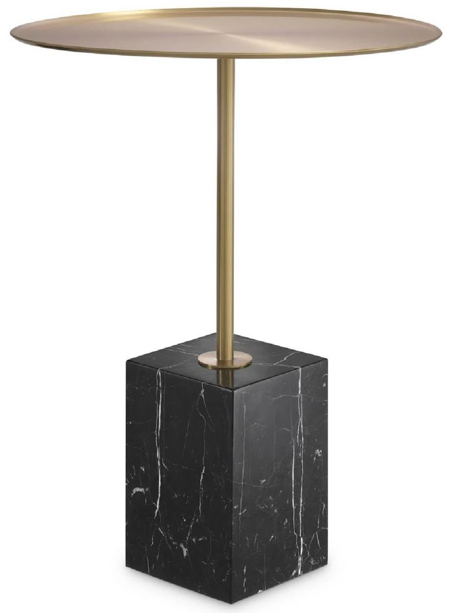 Luxury side table brass colored / black and white Ø 45 x H. 62 cm - Round stainless steel table with marble base - Living room furniture - Hotel furniture - Luxury furniture