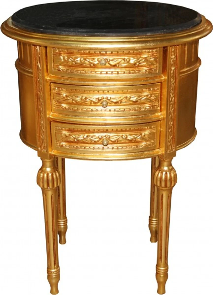 Baroque chest of drawers gold with black marble top H 70 cm, W 52 cm - bedside table console