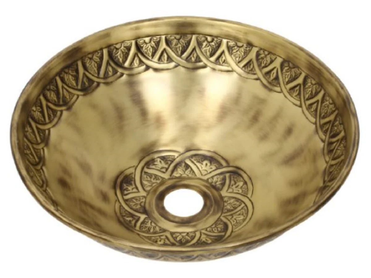 Luxury Art Nouveau washbasin bowl antique yellow gold Ø 41.5 x H. 15.5 cm - Round retro brass washbasin - Bathroom accessories - Luxury Art Nouveau bathroom accessories