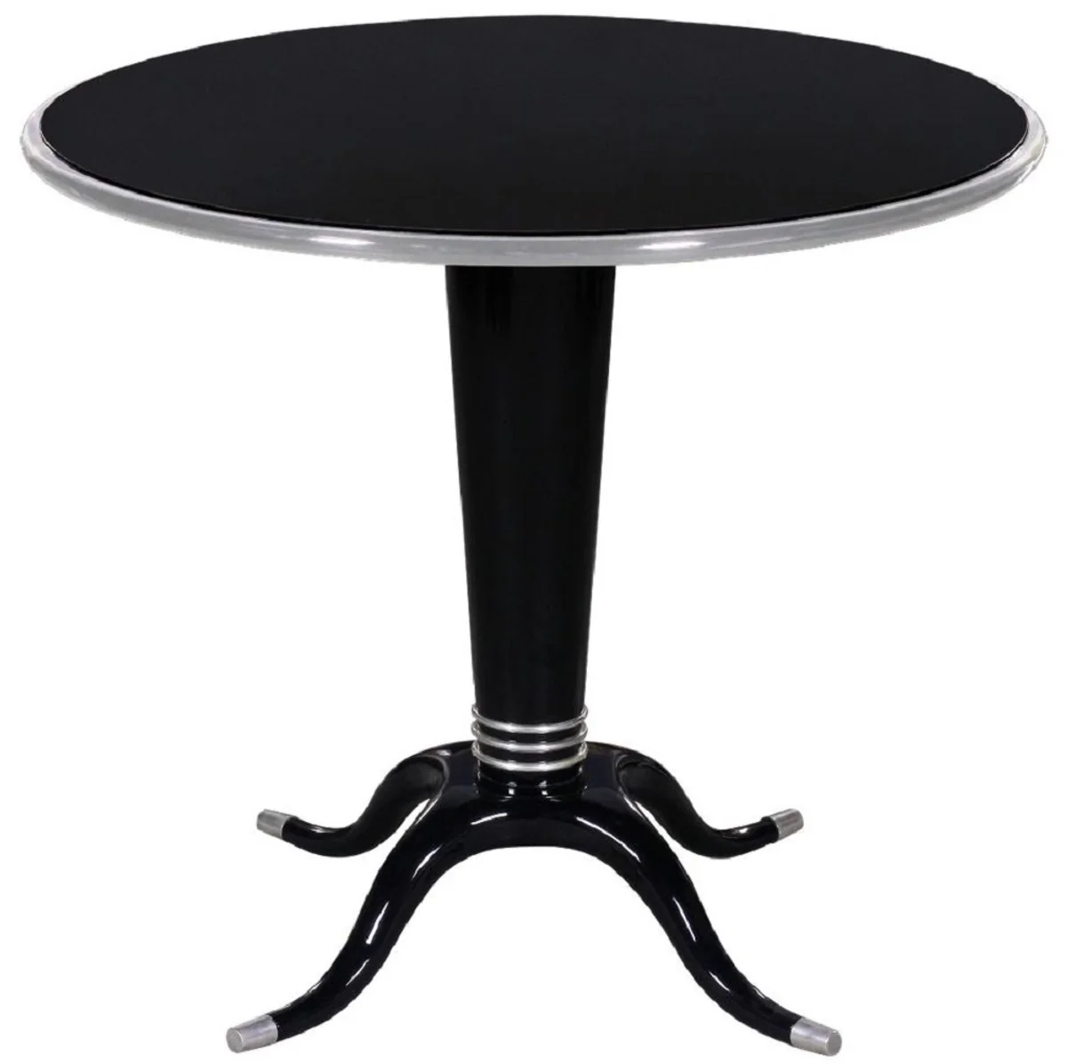 Luxury solid wood side table black / silver Ø 80 x H. 70 cm - Round mahogany table - Modern furniture - Luxury collection