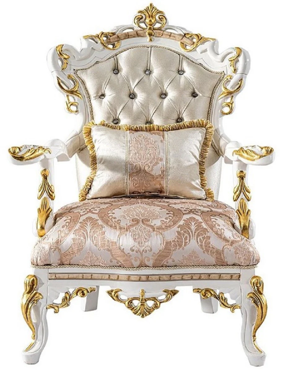 Luxury Baroque Living Room Set Gold / Silver / Brown / White / Gold - 2 Baroque Sofas & 2 Baroque Armchairs & 1 Baroque Coffee Table - Luxury Living Room Furniture in Baroque Style - Baroque Furniture
