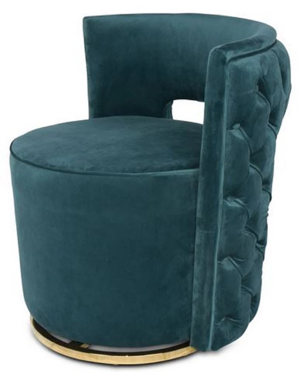 Luxury Chesterfield swivel armchair dark green 65 x 58 x H. 69 cm - Velvet armchair - Luxury furniture