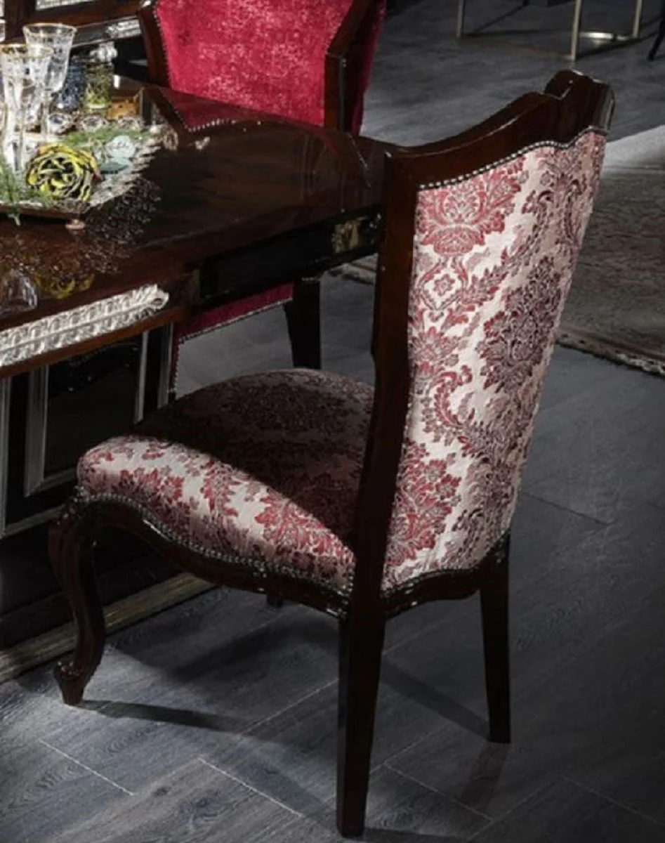 Luxury Baroque Dining Room Chair Beige / Bordeaux Red / Dark Brown / Silver - Handcrafted solid wood kitchen chair with elegant pattern - Magnificent dining room furniture in the Baroque style