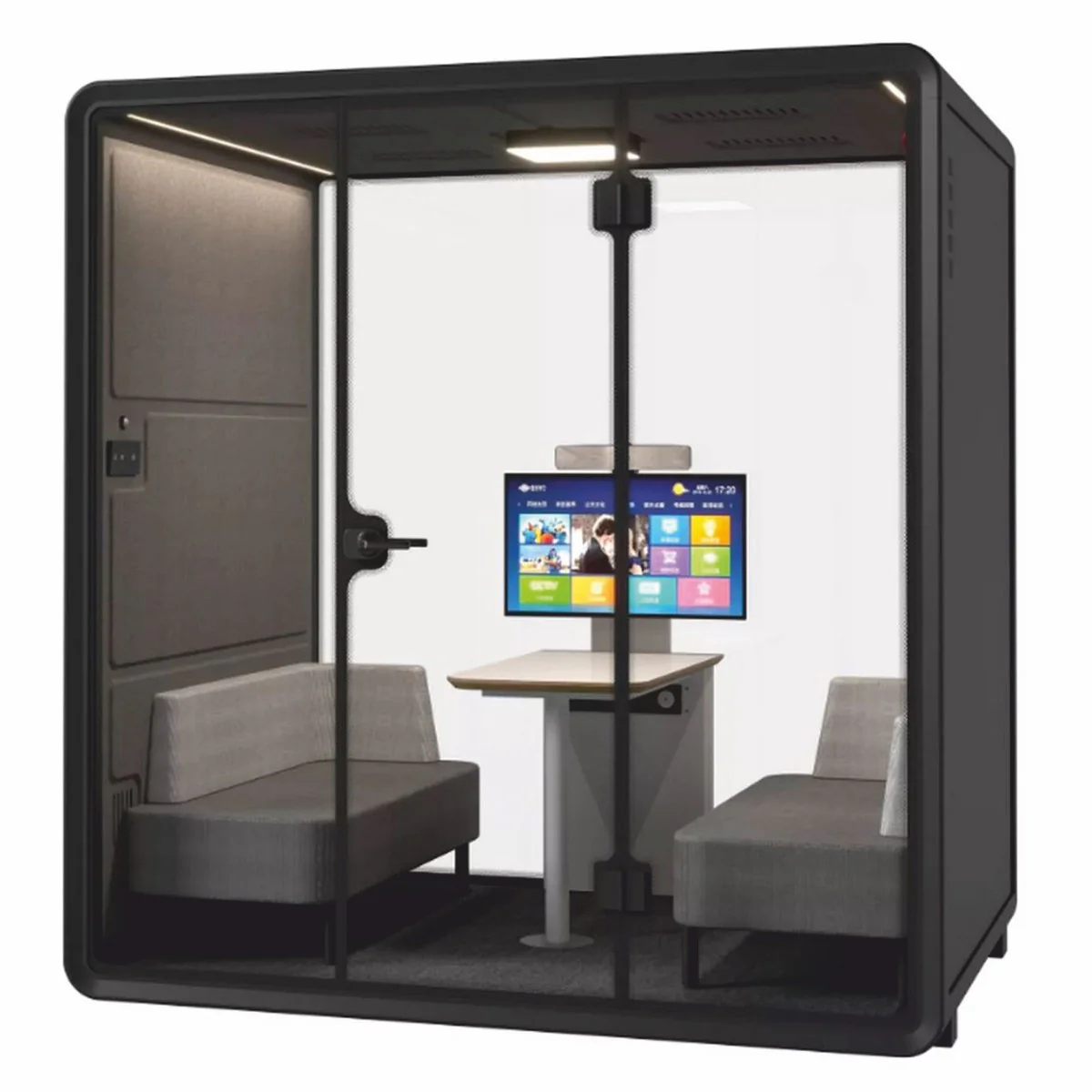 Luxus Ruhekabine Schwarz / Grau 220 cm - Beleuchtete Akustikkabine / Bürokabine