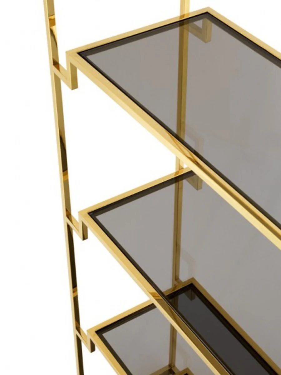 Luxury shelf cabinet stainless steel gold with smoked glass W 90 x H 230 cm bookcase shelf cabinet - Art Deco furniture