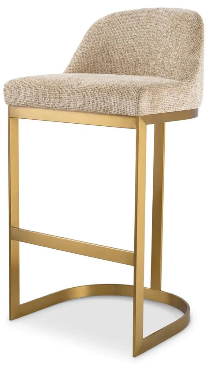 Luxury bar chair sand color / brass 53 x 51 x H. 101 cm - Padded stainless steel bar stool - Bar furniture - Luxury furniture - Luxury quality