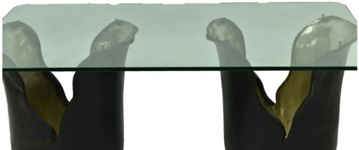 Designer coffee table black / gold 120 x 75 x H. 53 cm - living room table with glass top - designer furniture