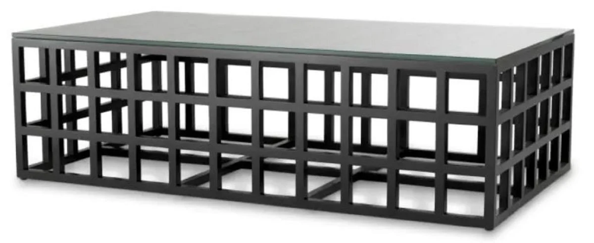 Luxury solid wood coffee table with glass top black 139.5 cm