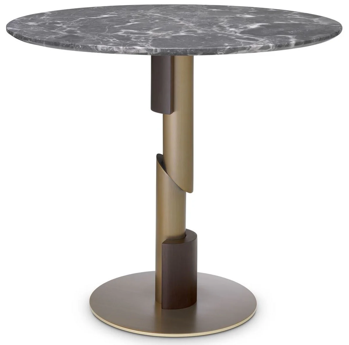Luxury dining table gray / brass color / dark brown Ø 85 x H. 76 cm - Round dining room table with marble top - Dining room furniture - Luxury quality