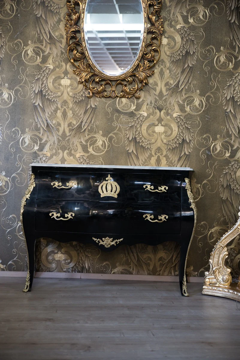 Pompöös by Baroque chest of drawers with 2 drawers and marble top black / gold / white - Pompöös Baroque chest of drawers designed by Harald Glööckler