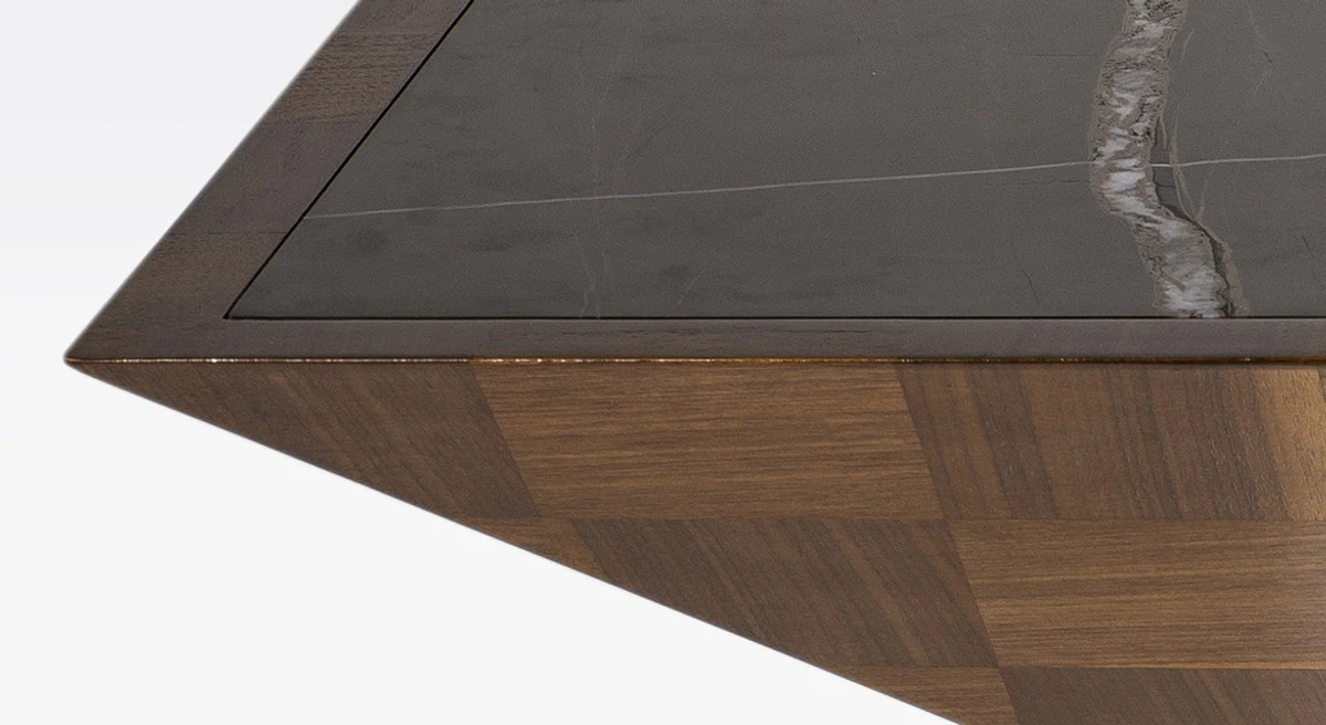 Luxury coffee table brown / black 100 x 100 x H. 35 cm - Modern square solid wood living room table with marble top - Living room furniture
