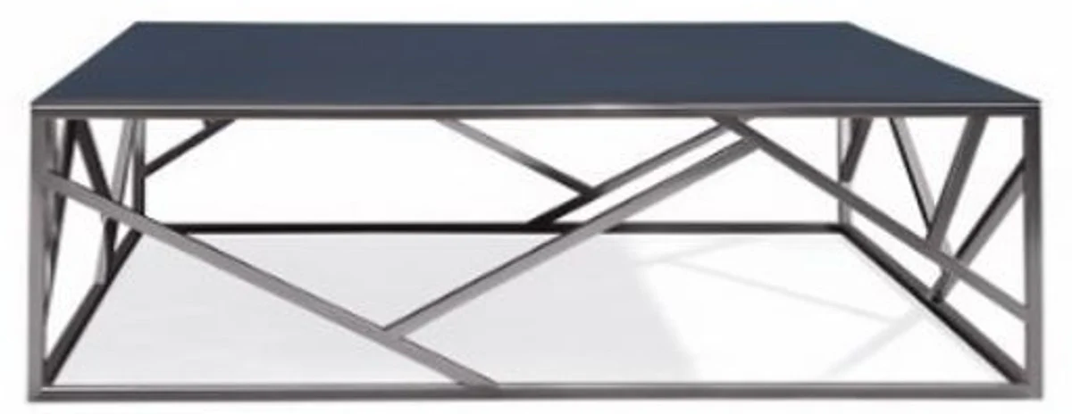Luxury coffee table silver / black 125 x 125 x H. 43 cm - Square stainless steel living room table with glass top - Living room furniture - Luxury quality
