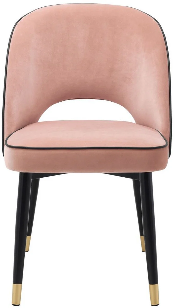 Luxury dining room chair set pink / black / brass 53 x 56 x H. 84 cm - Dining room chairs with elegant velvet fabric - Dining room furniture