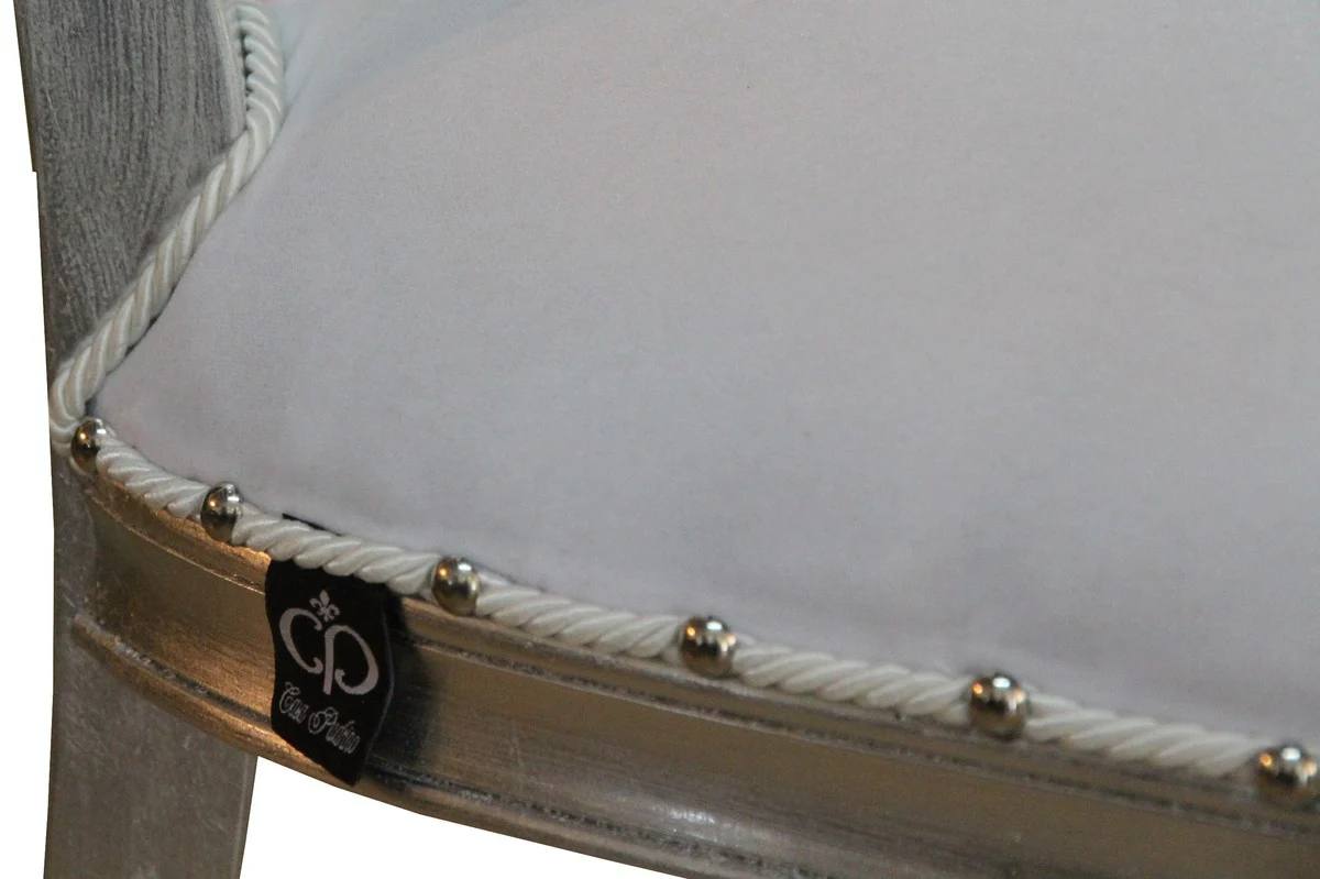 Baroque medallion luxury dining chair without armrests in white / silver - Limited Edition