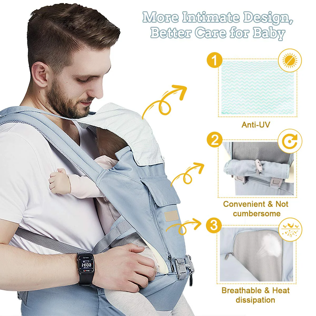 Baby – Tragehilfe, 6-in-1-Babytrage mit Taillenhocker, Babytrage mit Hüftsitz zum Stillen, Einheitsgröße – passend für Neugeborene, Säuglinge und Kleinkinder (blau)