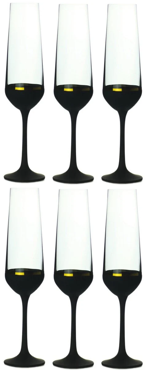 Luxury champagne glasses set of 6 black / gold Ø 6.5 x H. 26.5 cm - handmade and hand-painted champagne glasses - hotel & restaurant accessories - luxury quality