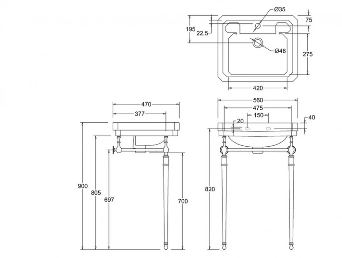 Art Nouveau Standing Washbasin White / Chrome Mod3 - Art Deco Washbasin Baroque Antique Style