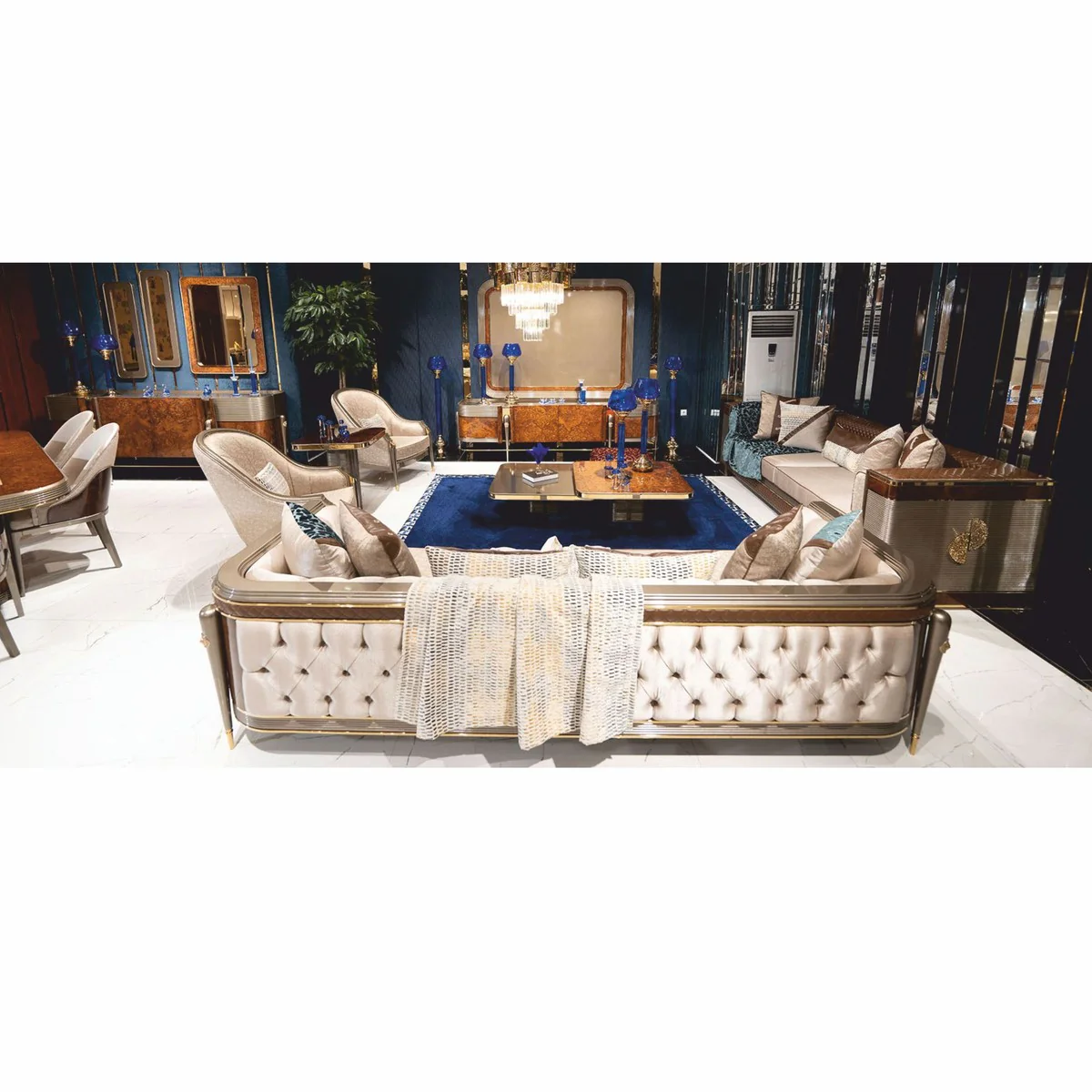 Luxury Sofa White / Brown / Gray / Gold 285 cm - Living Room & Hotel Furniture