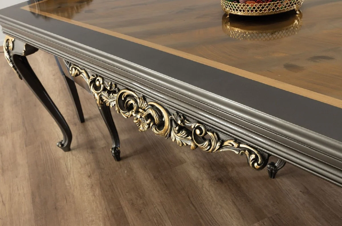 Luxury Baroque Dining Table Gray / Gold - Elegant Solid Wood Dining Room Table - Baroque Dining Room Furniture - Noble & Magnificent