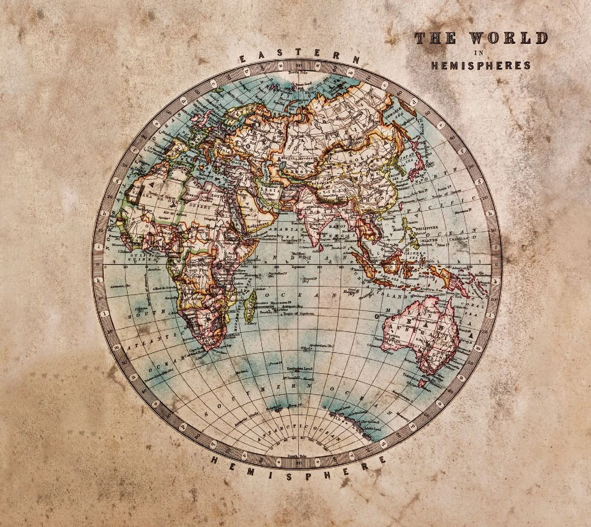 Luxus Vorhang Set Weltkugel Beige / Mehrfarbig 250 x H. 290 cm - Bedruckte Leinen & Samt Vorhänge - Ösenvorhänge - Schiebevorhänge - Luxus Qualität