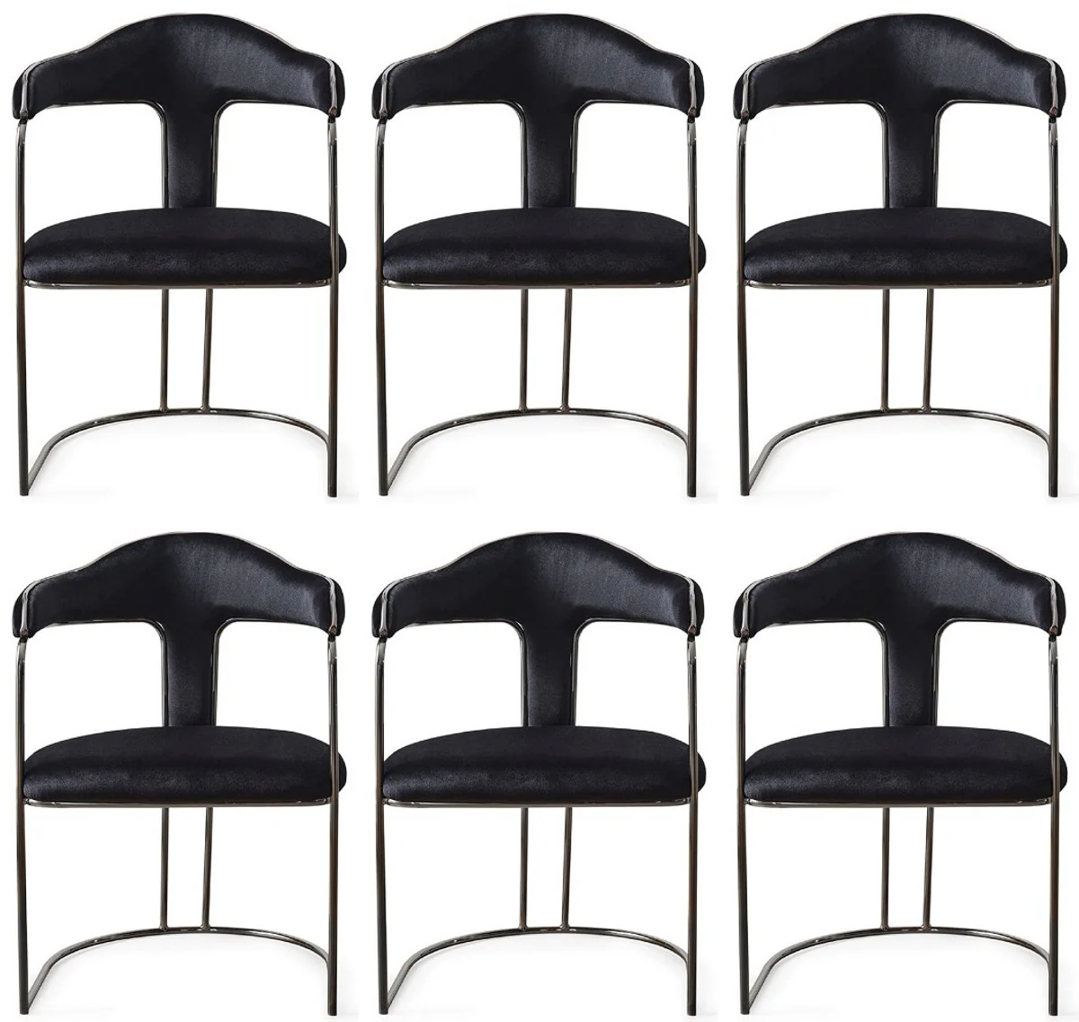 Luxury Art Deco dining room chair set of 6 with armrests black / bronze 60 x 58 x H. 92 cm - Dining room furniture - Restaurant furniture - Art Deco furniture - Luxury furniture