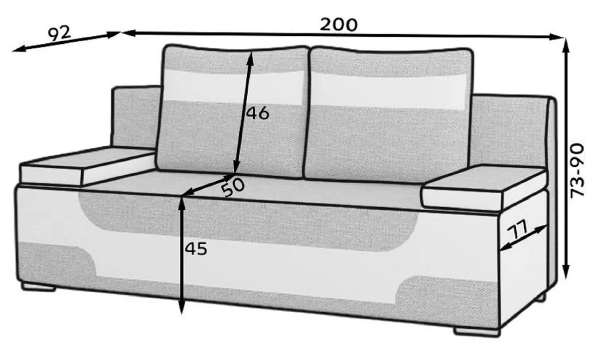 Luxury sofa bed black / white / silver 200 x 92 x H. 90 cm - living room sofa with sleeping function - living room furniture - luxury furniture - luxury interior