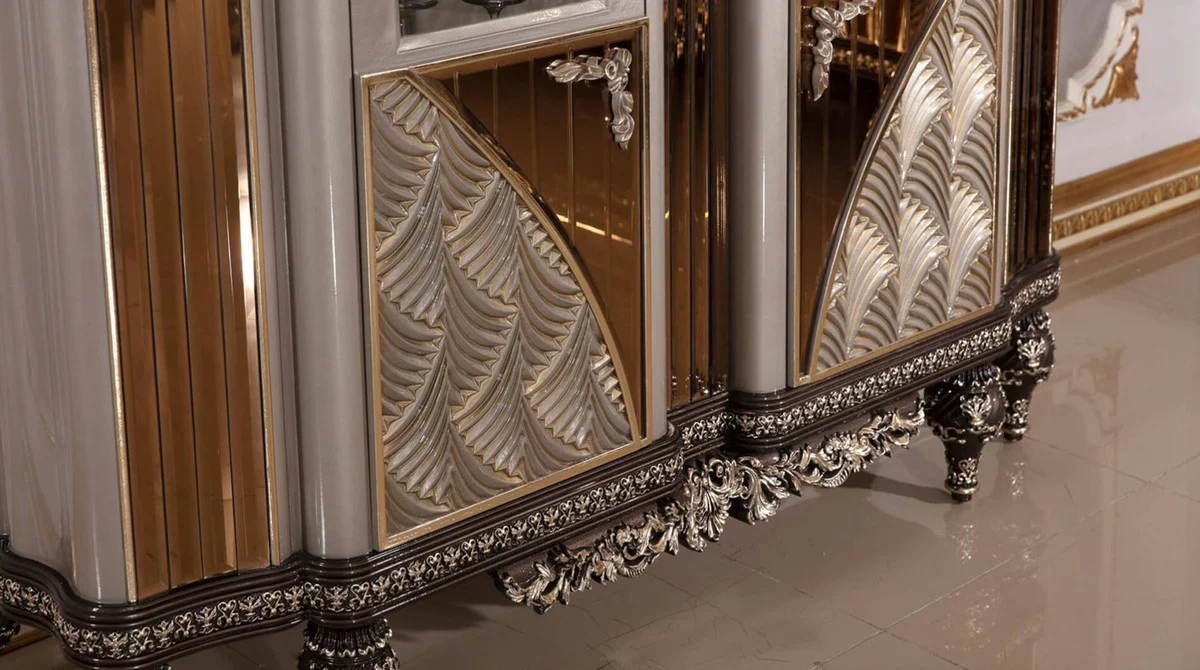 Luxury baroque display cabinet gray / black / silver / gold - magnificent solid wood display cabinet with 2 glass doors - baroque furniture - noble and magnificent
