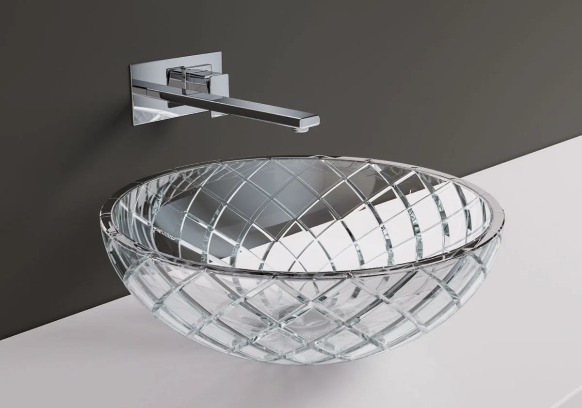 Luxury crystal glass sink bowl transparent Ø 44 cm - Made in Italy