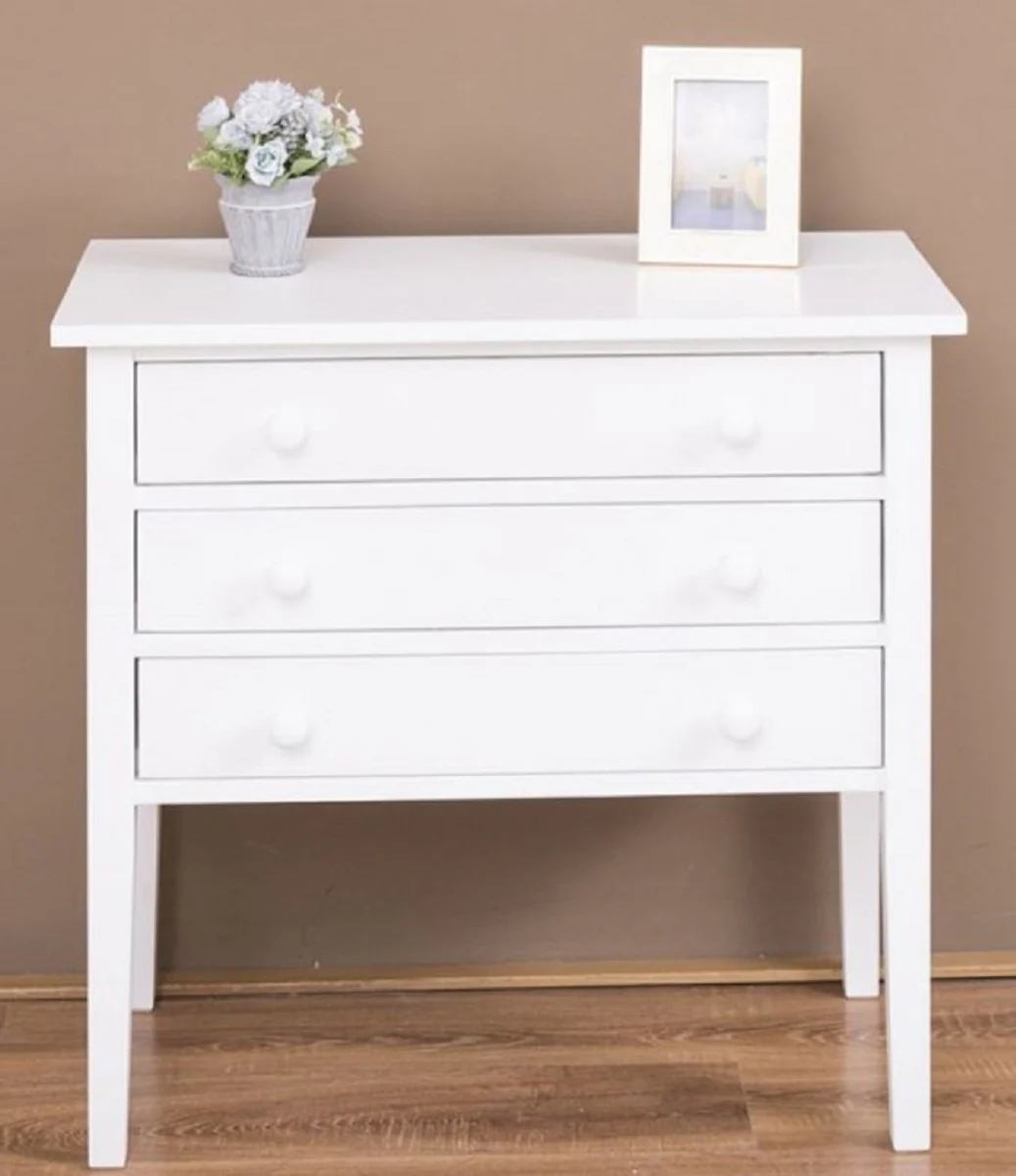 Country house style solid wood chest of drawers with 3 drawers white 80 x 41 x H. 75 cm - country house style furniture