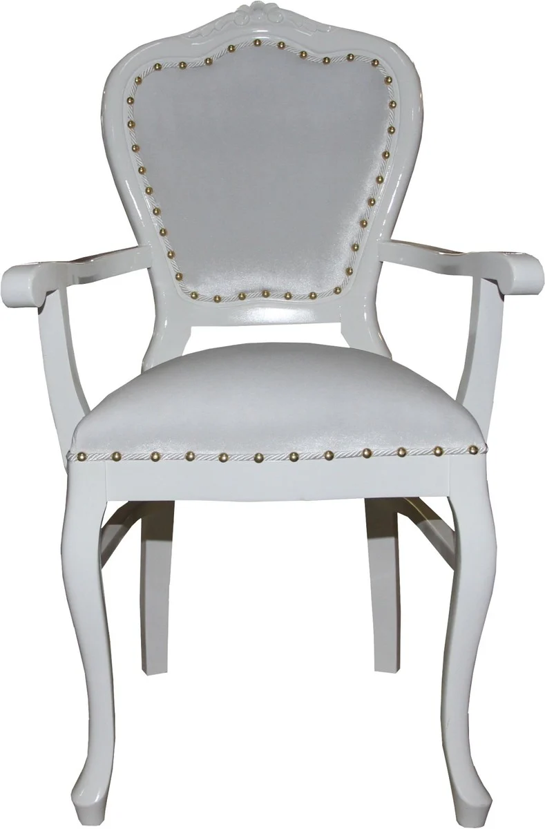 Baroque luxury ladies chair with armrests white / white - ladies dressing table chair - Limited Edition