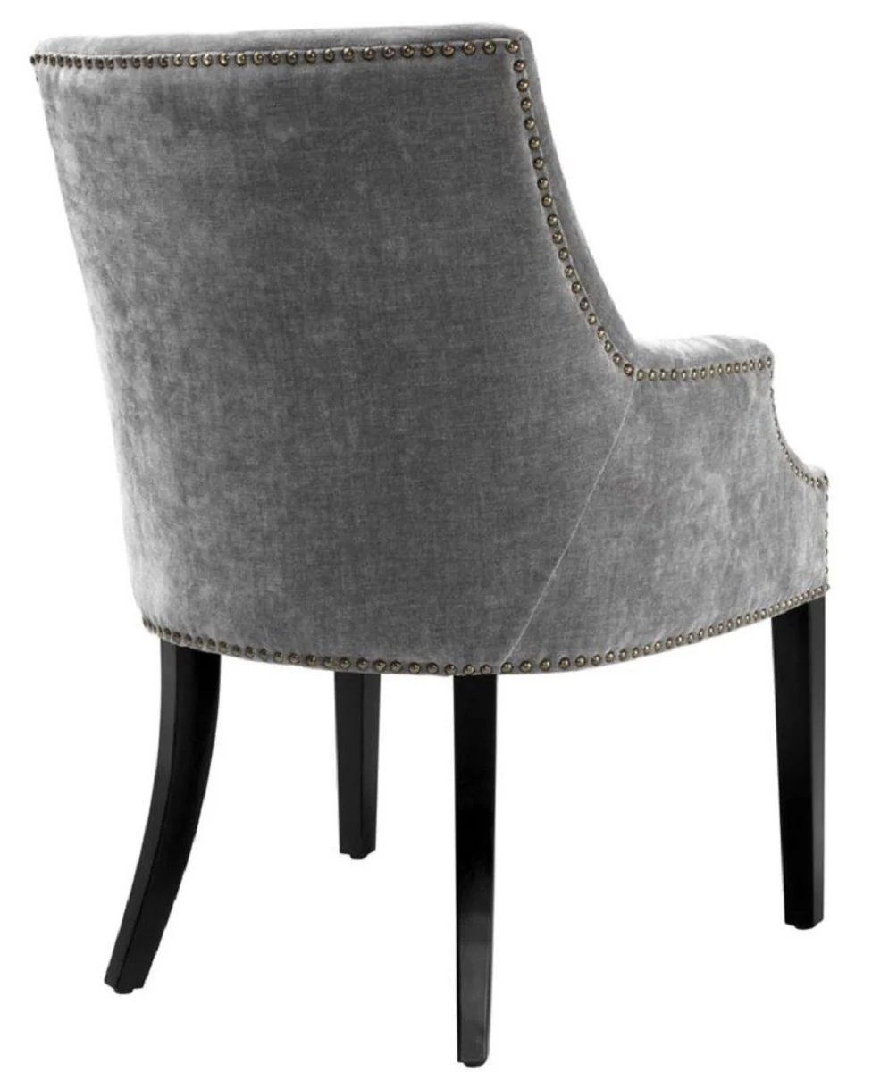 Luxury dining room chair with armrests gray / black / antique brass 60 x 71 x H. 92 cm - Dining room furniture