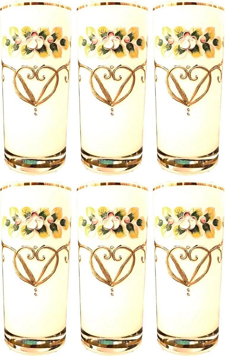 Luxury Art Nouveau water glasses set of 6 white / multicolored / gold - handmade and hand-engraved water glasses with 24 carat gold plating - hotel & restaurant accessories